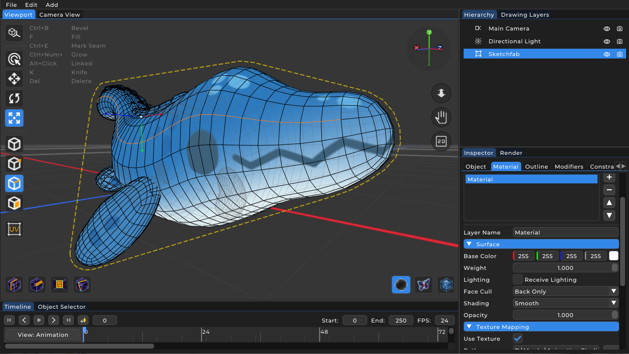 Polygonal 3D modeling workflow with bevel and knife tools