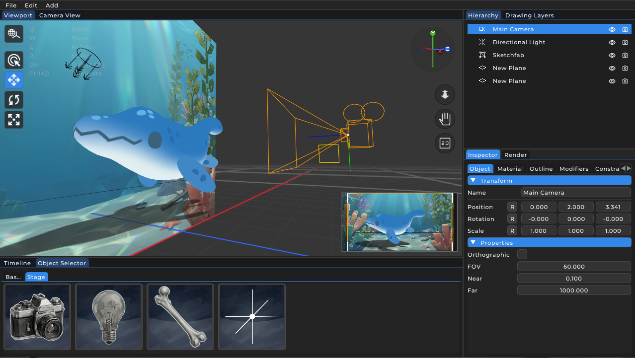 Render panel: H.264 MP4 video export and PNG image sequences from PapaiArt Animation Studio